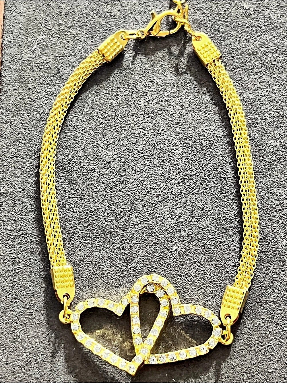 Rhinestone Double Heart Necklace in Gold